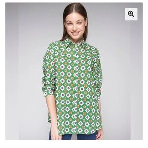 Villagallo Green Floral Geometric cotton button front Shirt Blouse
